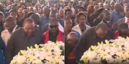 Collage of former President Uhuru Kenyatta at Cyrus Jirongo's burial ceremony.